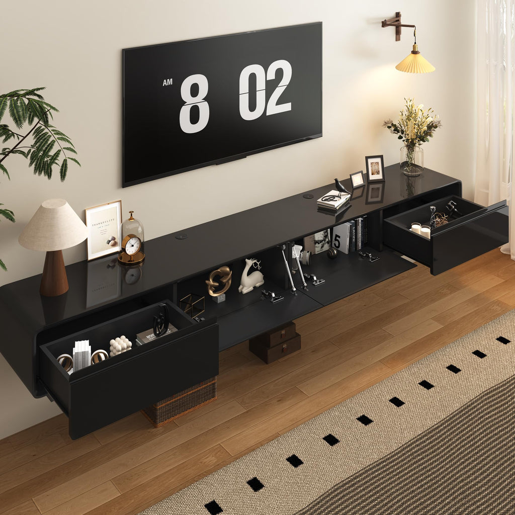 94.5" Floating for TVs up to 100 Inches, Mid-Century Modern Floating Entertainment Center Wall Mounted with 2 Drawers