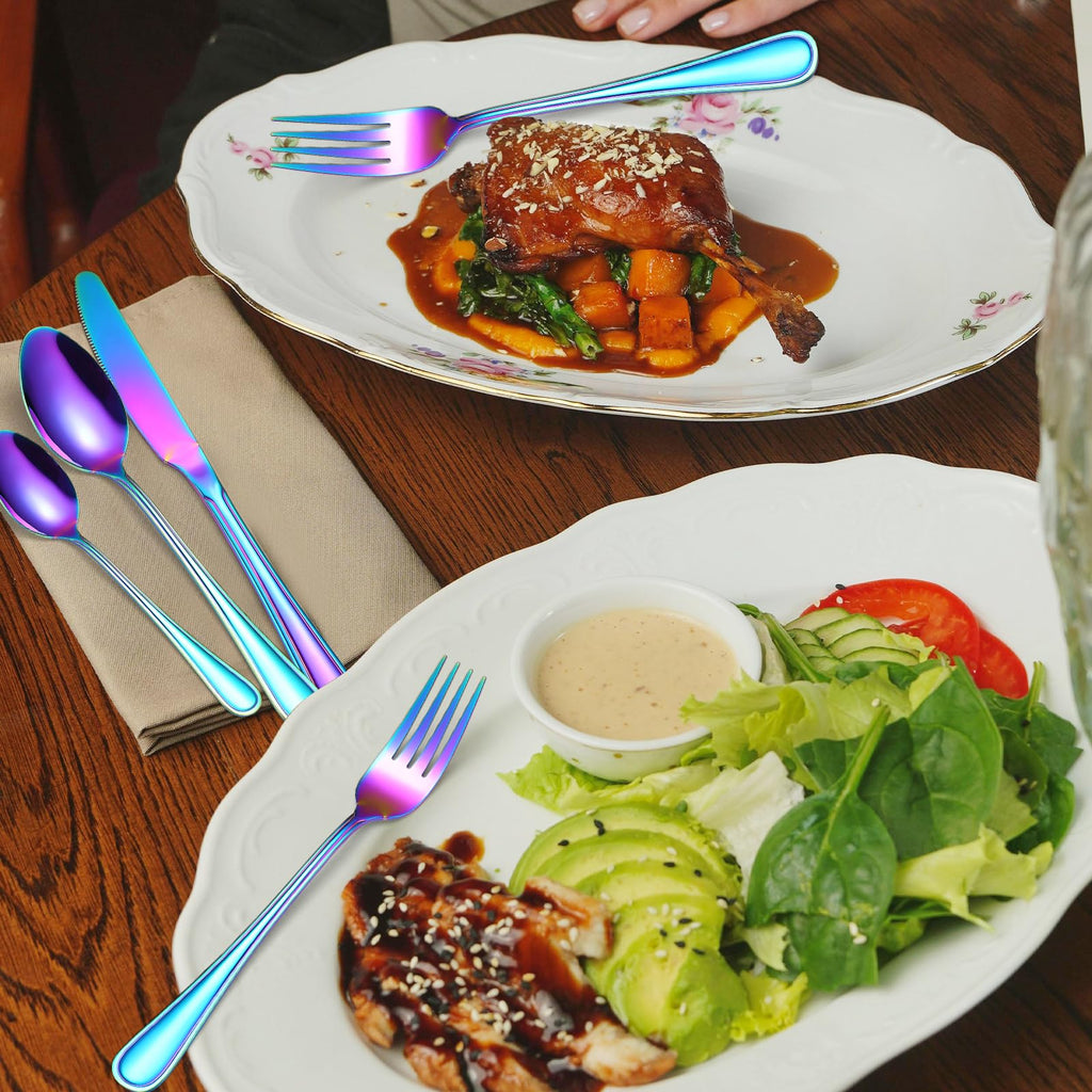 Colorful Forks Spoons Knives Silverware Rainbow Flatware Set for 4 Kitchen 20 Pieces Stainless Steel Cutlery Modern