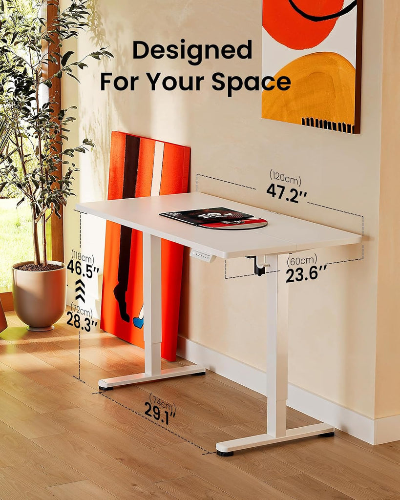 Height Adjustable Electric Standing Desk, 48 x 24 Inches Sit Stand up Desk, Memory Computer Home Office Desk, White