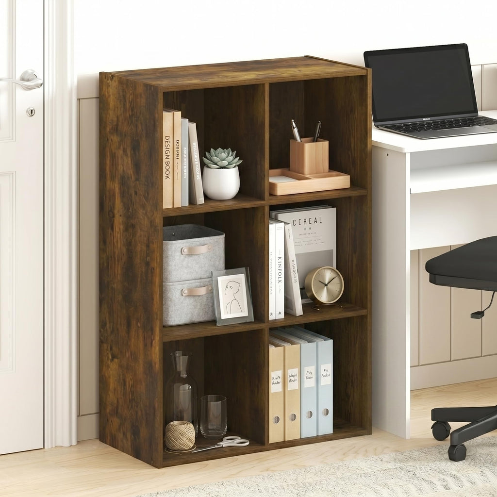 Book Shelf, 6-Cube Bookshelf, Bookcase, Amber Pine