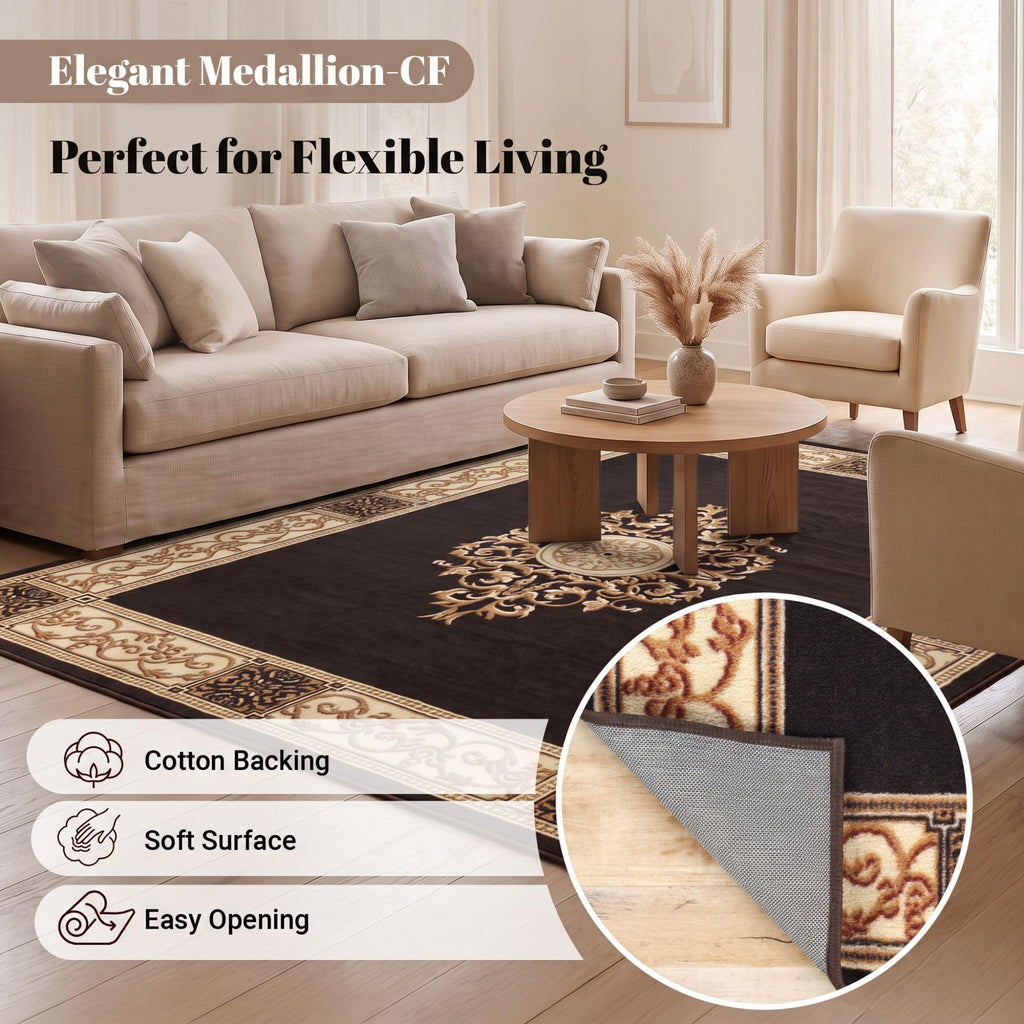 Indoor Area Rug, Floral Medallion Design, Coffee