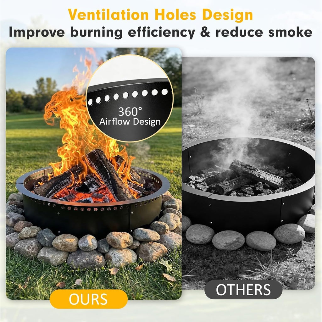 Smokeless Fire Pit Ring, 32 inch Outer/28 inch Inner Outside Fire Pit, Heavy Duty Large Solid Metal Steel Round