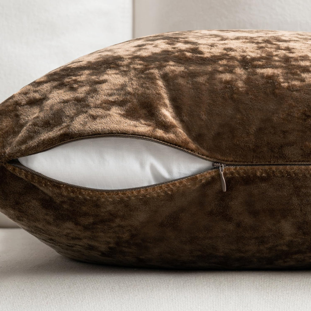 Fall Velvet Throw Pillow Cover Brown 20x20 inch Set of 2