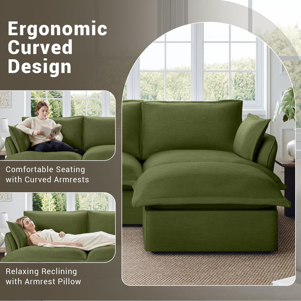 111" Cloud Modular Sectional Sofa, L Shaped 4 Seat Couch, Green