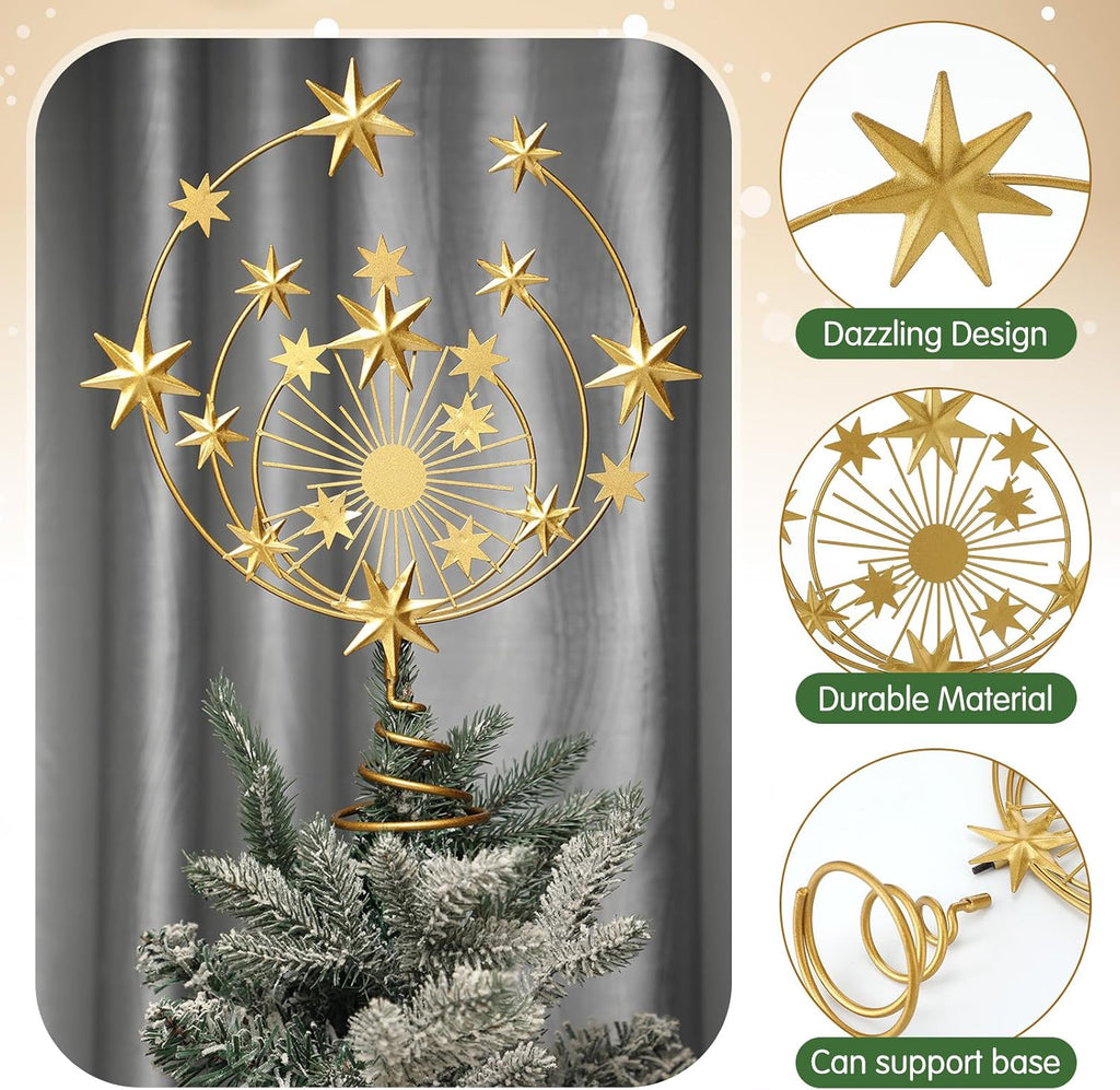 Celestial Gold Metal Tree Topper, 10 Inch Christmas Holiday Decor