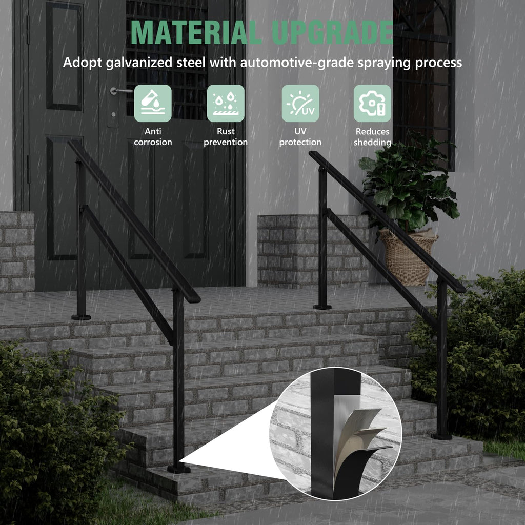 2 Pack Hand Rails for Outdoor Steps, 4-5 Step Railing for Stairs, Adjustable Porch Railing, Hand Rails for