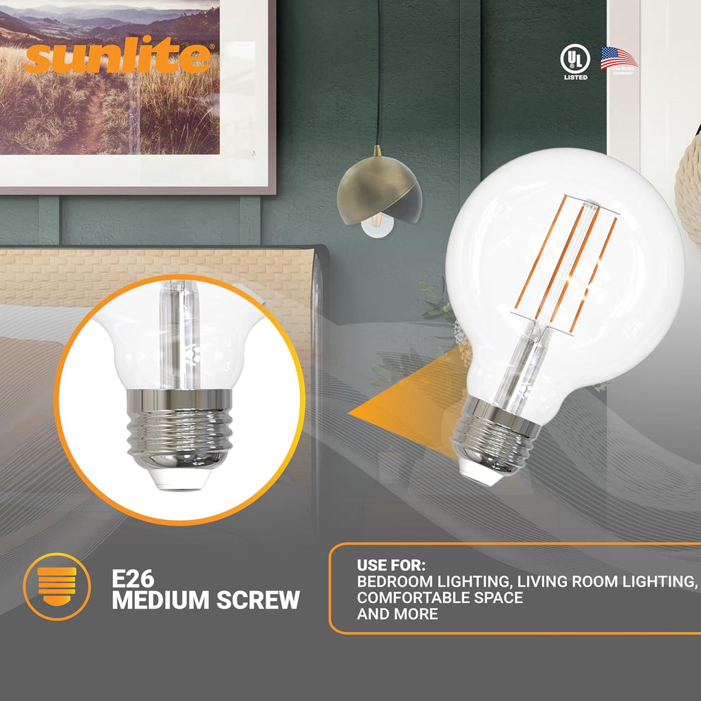 G25 LED Light Bulbs 8.5W 100W Equivalent Amber 2200K Long Filament Vintage LED Globe Light Bulbs Vanity Bathroom