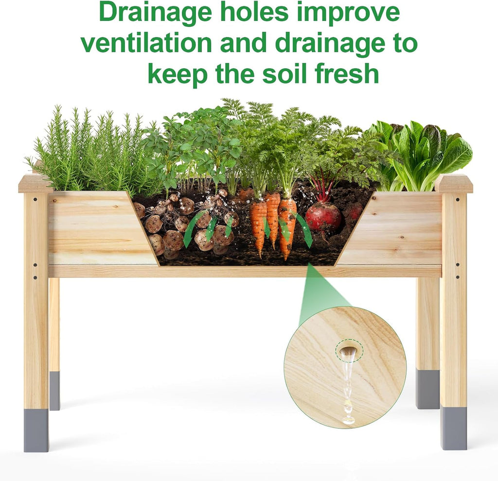 331lb Capacity Wooden Raised Garden Bed Outdoors with Legs, Box of 1 | 48x24x31" Elevated Ergonomic Large Planter Box