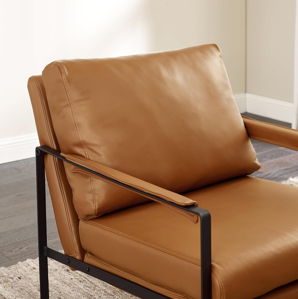 Mid Century Modern Accent Leather Armchair Lounge Chair Brown - Set of 2