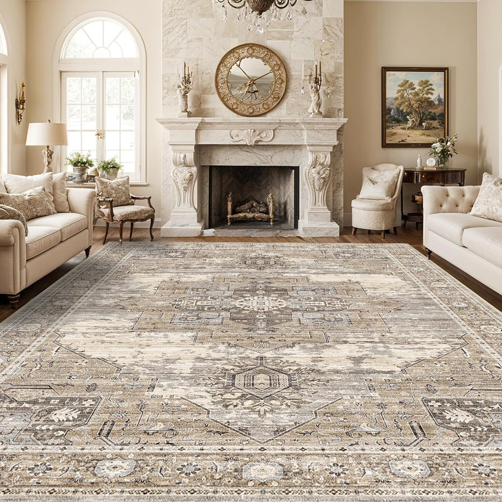 Living Room 10x14 Area Rugs - Washable Lightweight Area Rug Stain Resistant Carpet Vintage Soft Rugs