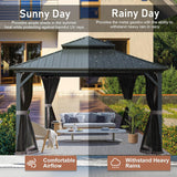 12’ x 12’ Hardtop Gazebo, Outdoor Aluminum Gazebo with Galvanized Steel Double Roof Canopy