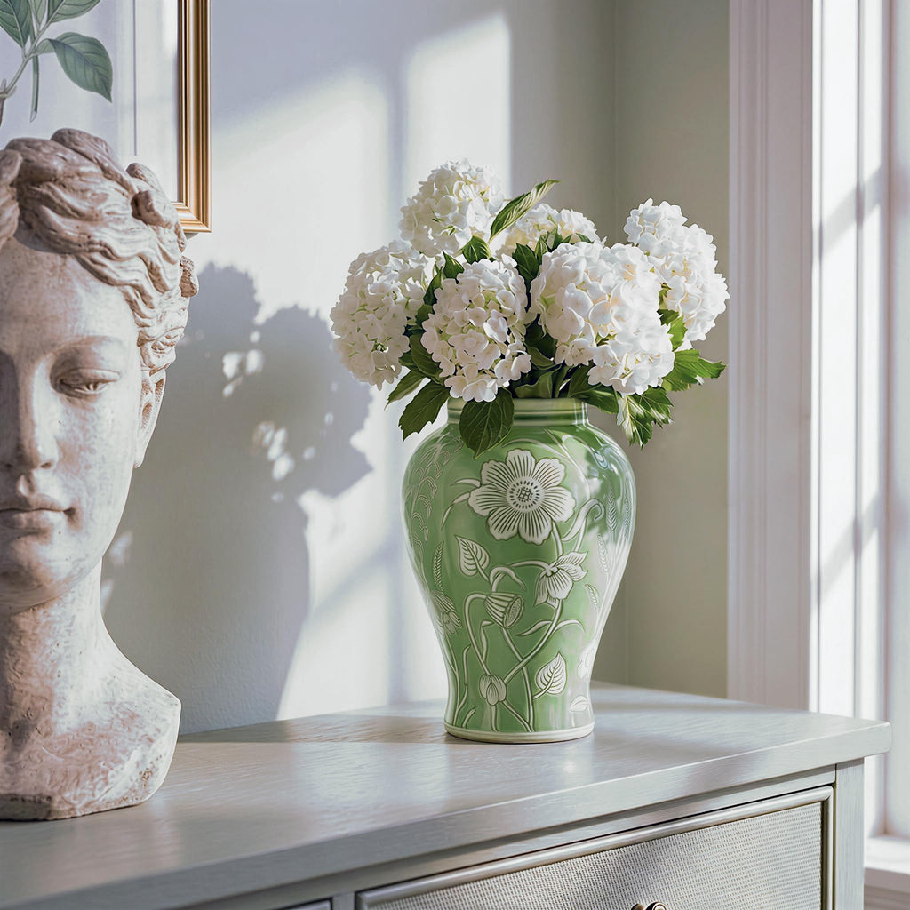 11′′ Light Green Ginger Jar with Lid