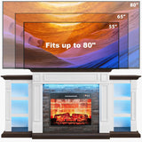 72 Inch Electric Fireplace TV Stand with Mantel and Storage Cabinets, LED Lighting, Stacked Stone Surround and 3D Realistic Flame Insert Heater