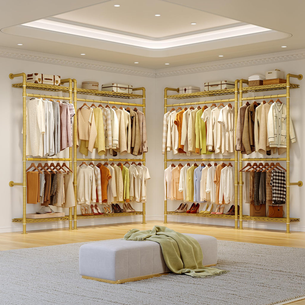 H1 Plus Expandable Wall Mounted Closet System Clothes Rack, Gold