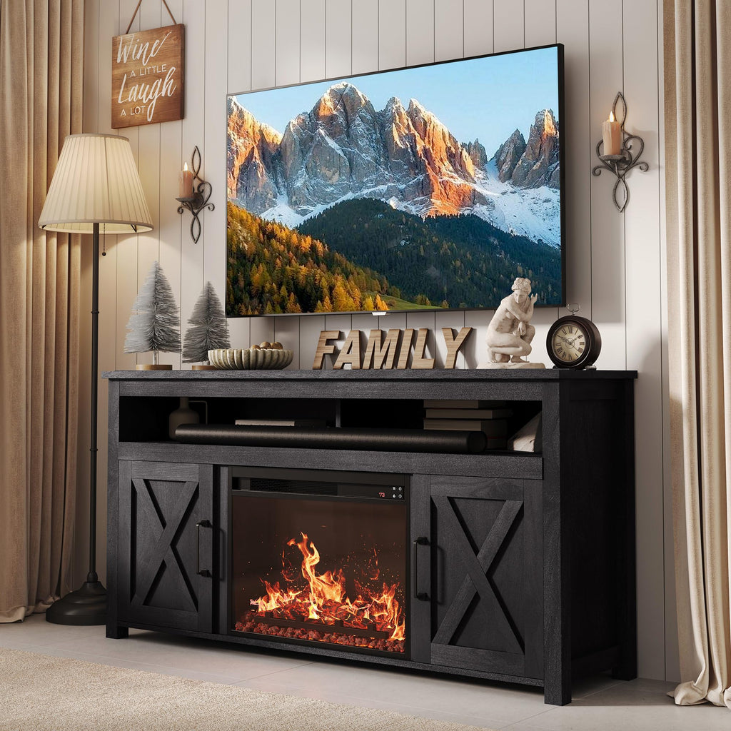 Corin 58" TV Stand with 23" Electric Fireplace - Rustic Grey