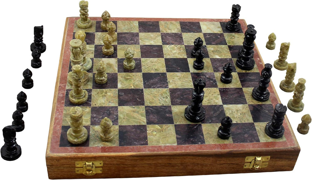 Marble Stone Art Unique India Chess Pieces and Board Games Set 8 X 8 Inches - Indian Handmade Unique Gifts