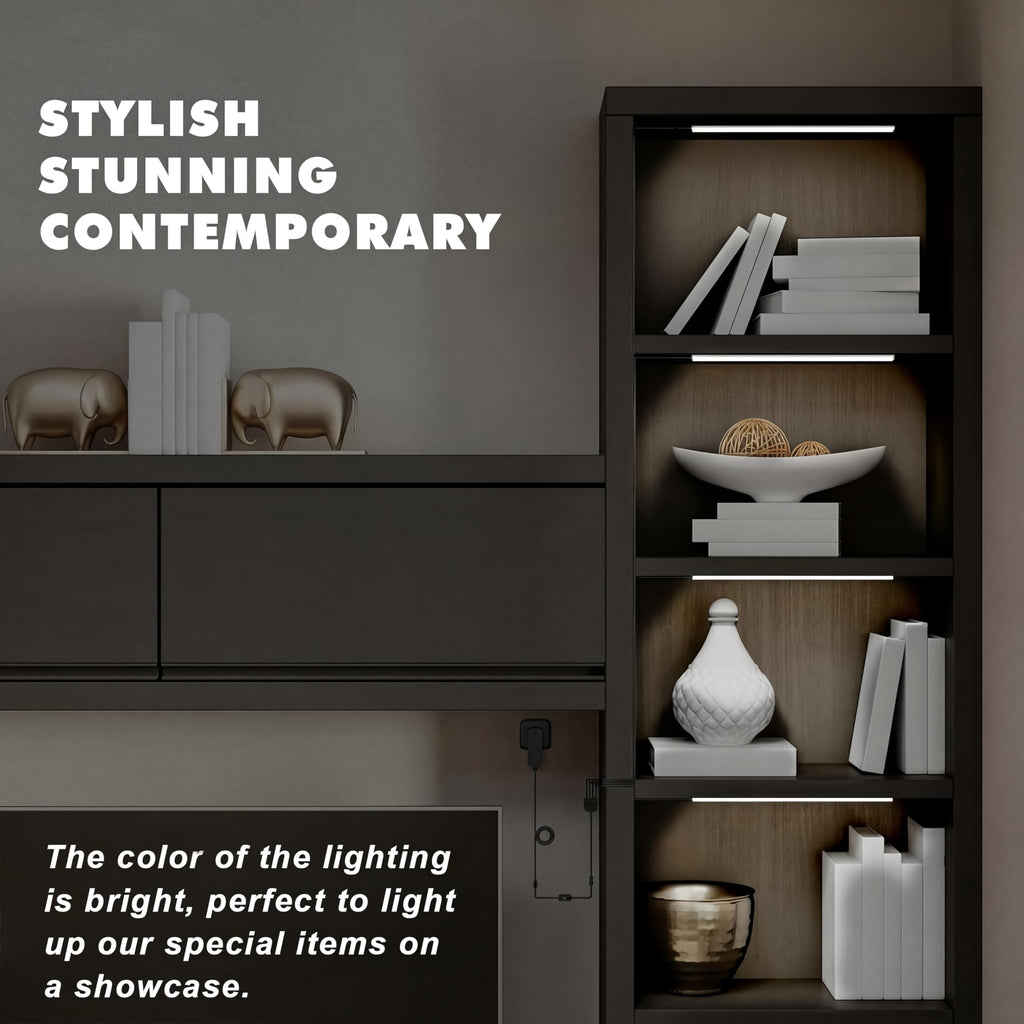 Black Shell Display Case Lights, LED Lights for Display Case with Memory Function, 4x12 Inch Bookshelf Lighting, LED
