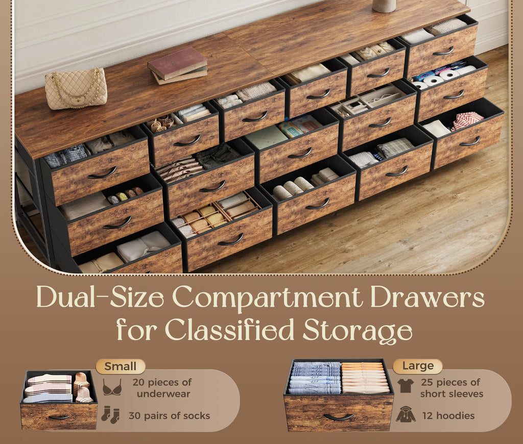 77.6" Long Dresser, 16 Drawer Fabric Dresser for Closet, Wide Chest of Drawers with Storage, TV Stand for 65, 75, 85