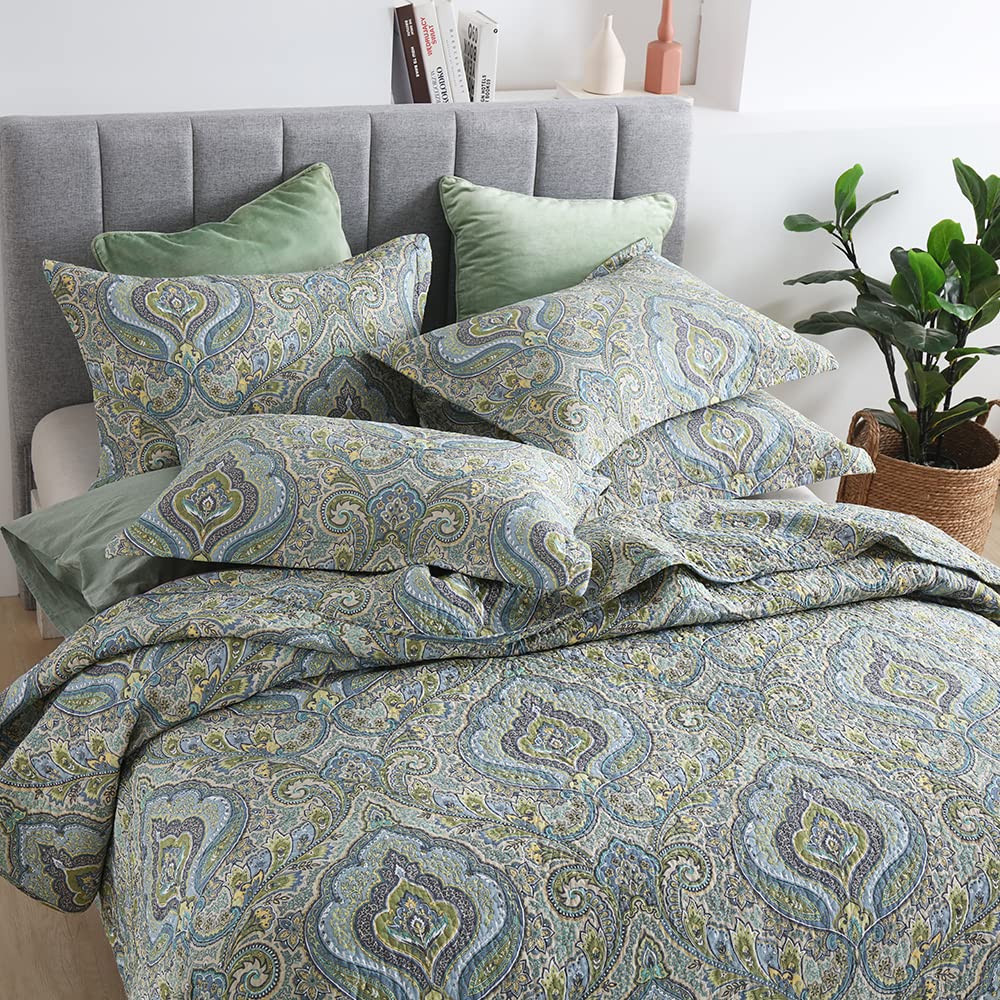Bedspread Quilt Sets, 3 Pieces Reversible Comforter Coverlet Sets, Classical Damask Paisley