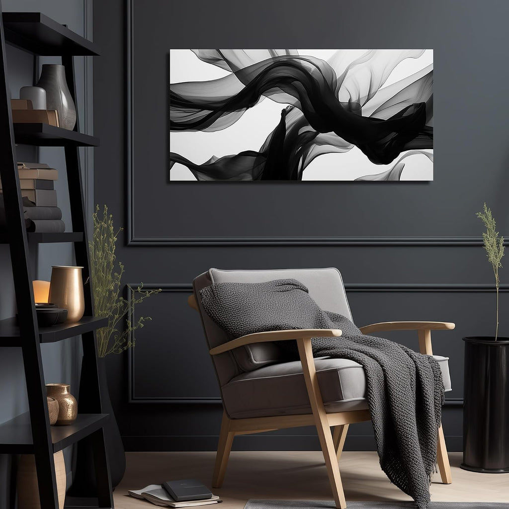 Abstract Wall Art, Black White and Gray Canvas Wall-Decor, Modern Minimalist Picture Prints Office