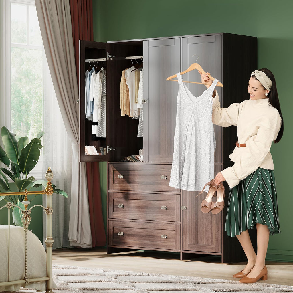 71" Armoire Wardrobe Closet with 3 Drawers and Mirror