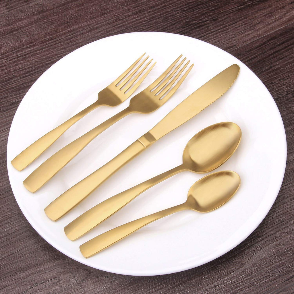 Matte Gold Silverware Set, 20-Piece Stainless Steel Flatware Set, Kitchen Utensil Set Service for 4, Tableware