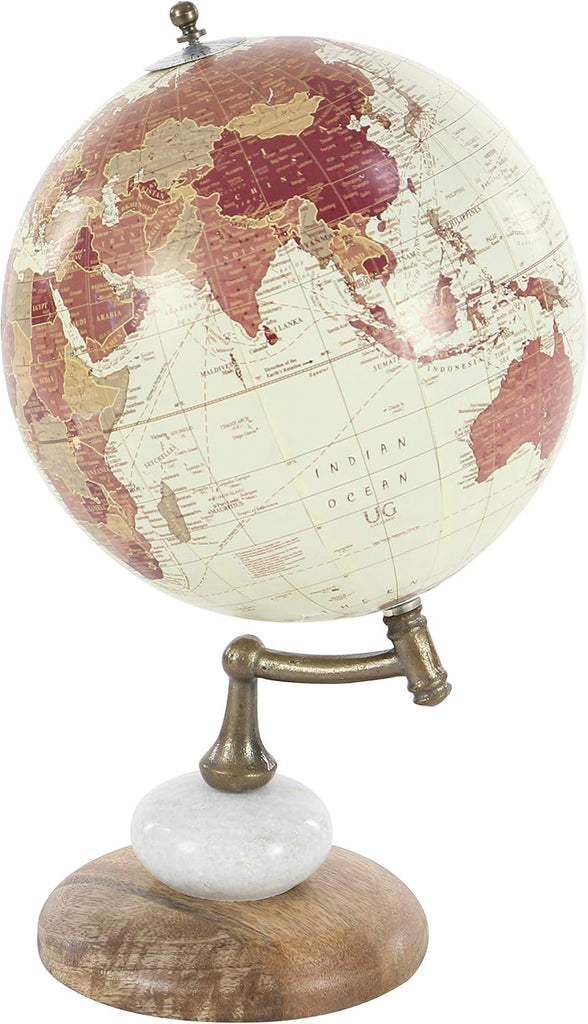 Contemporary Mango Wood Globe Globe, 8" x 8" x 14", Cream