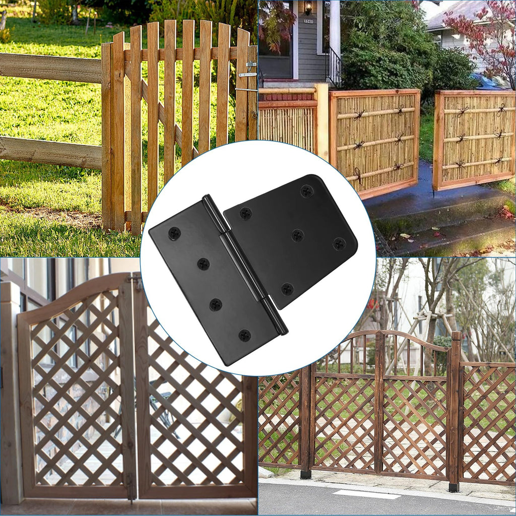 Heavy Duty Gate Hinges for Wooden Fences - 6 Pcs Black Iron Metal Barn Door Hinges for Wood Shed, Swing Door - With
