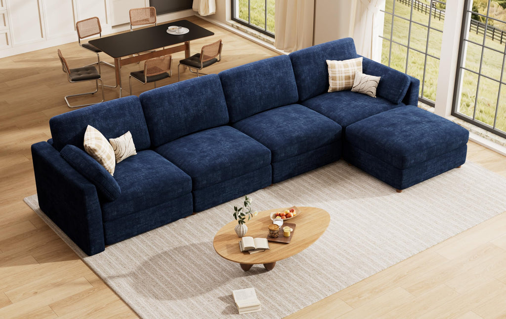Oversized Modular Sectional Sofa L-Shaped Cloud Couches Blue