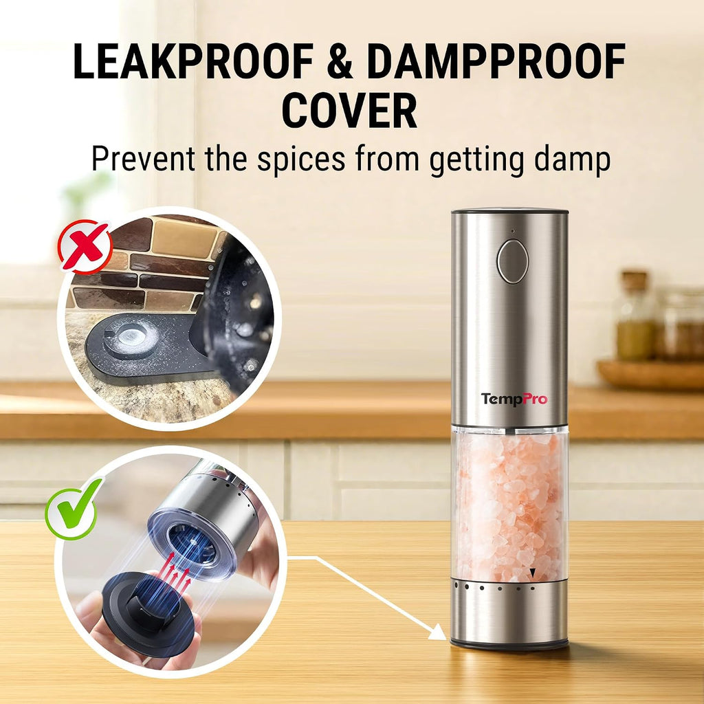 Rechargeable Electric Salt and Pepper Mill Set with Large Capacity - Set of 2