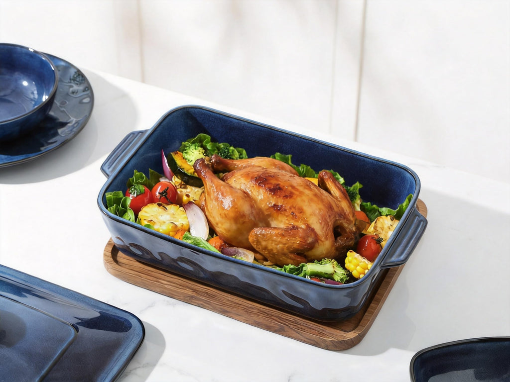 Ceramic Casserole Dish with Lid, 4.2 Quart Deep Baking Pan with Handles, Rectangular Lasagna Pan, Oven, Microwave &