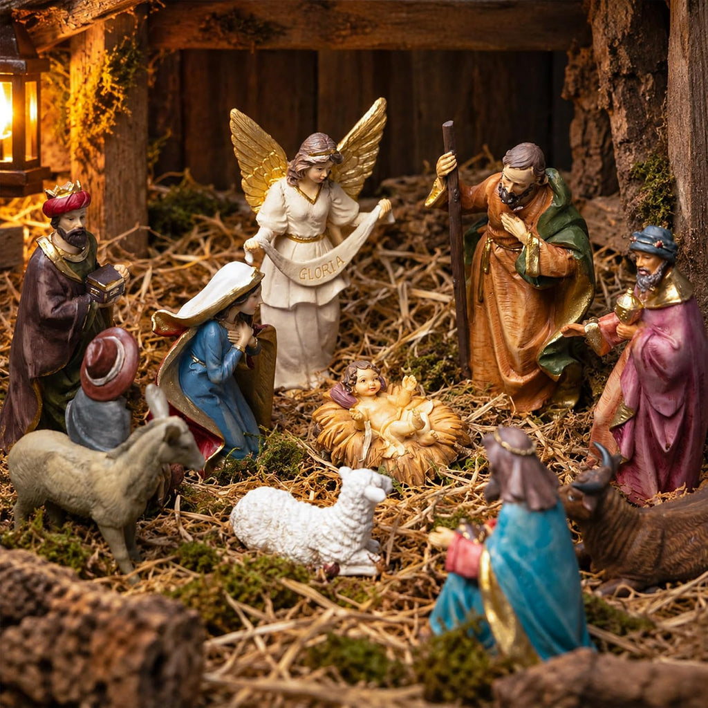 Nativity Set Indoor Christmas Decor,13PCS 6.7" Tall Realistic Figurines