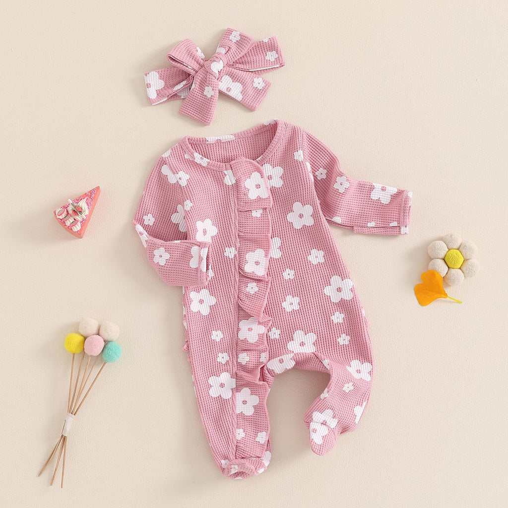 Newborn Baby Girl Fall Winter Outfits Clothes Knit Jumpsuit Ruffle Romper Newborn Coming Home Outfit for Baby Girl