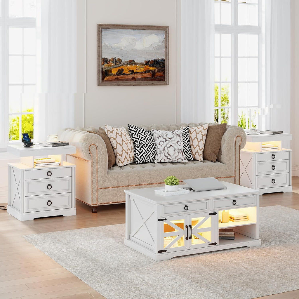 Lockable Night Stand - with Gun Drawer,LED Nightstand with Charging Station,Bedside Table with Human Sensor 3-Color