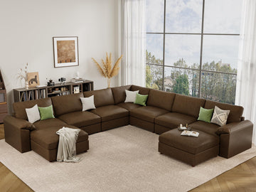Modular Sectional Sofa, Leather Sectional Couch, Deep Brown