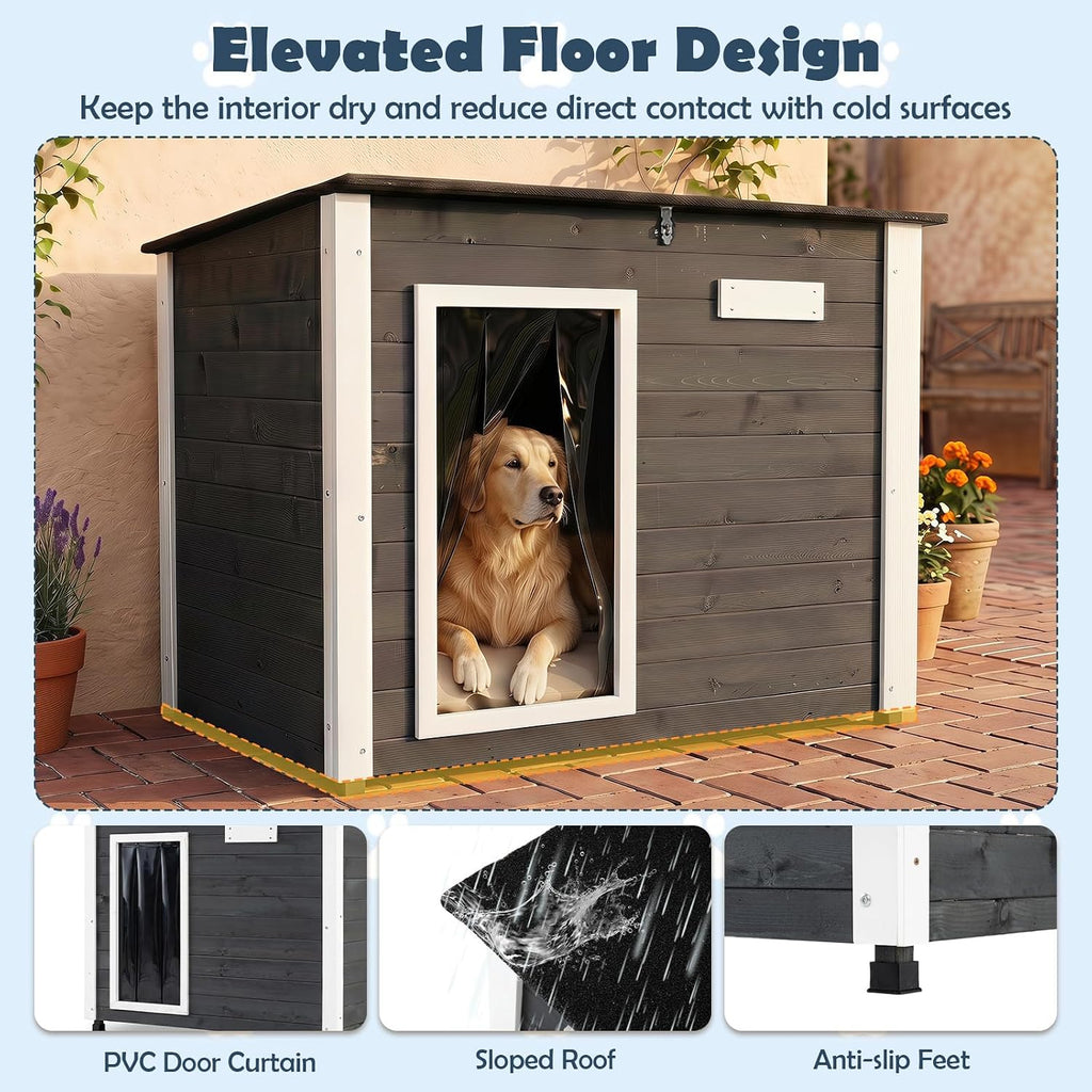 Large Wooden Dog House with Openable Asphalt Roof, 42.5" L