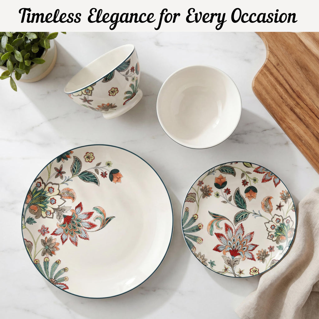 Perse 12-Piece Porcelain White Dinnerware Set | Microwave and Dishwasher Safe Big Dinner Plates and Bowls Sets for 4