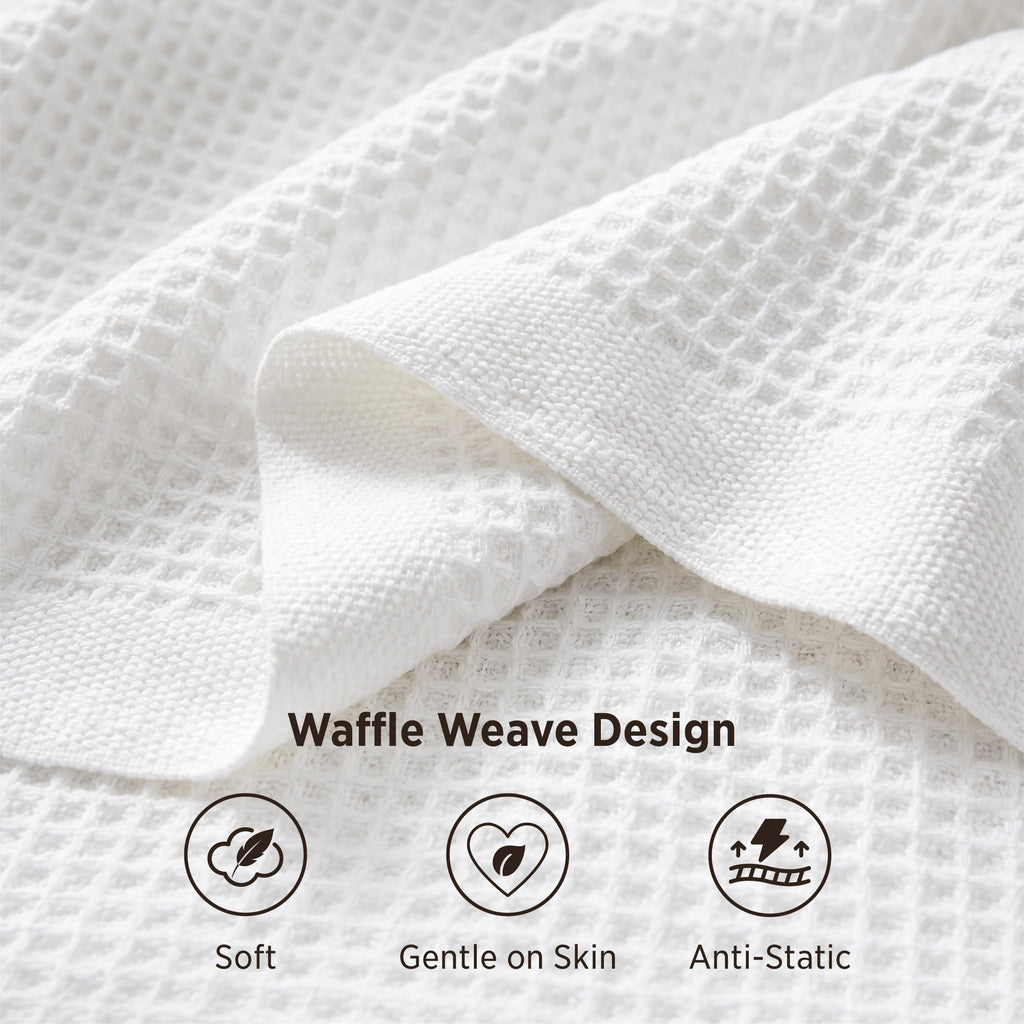 100% Cotton Blanket, Waffle Weave, White, 90"x90"