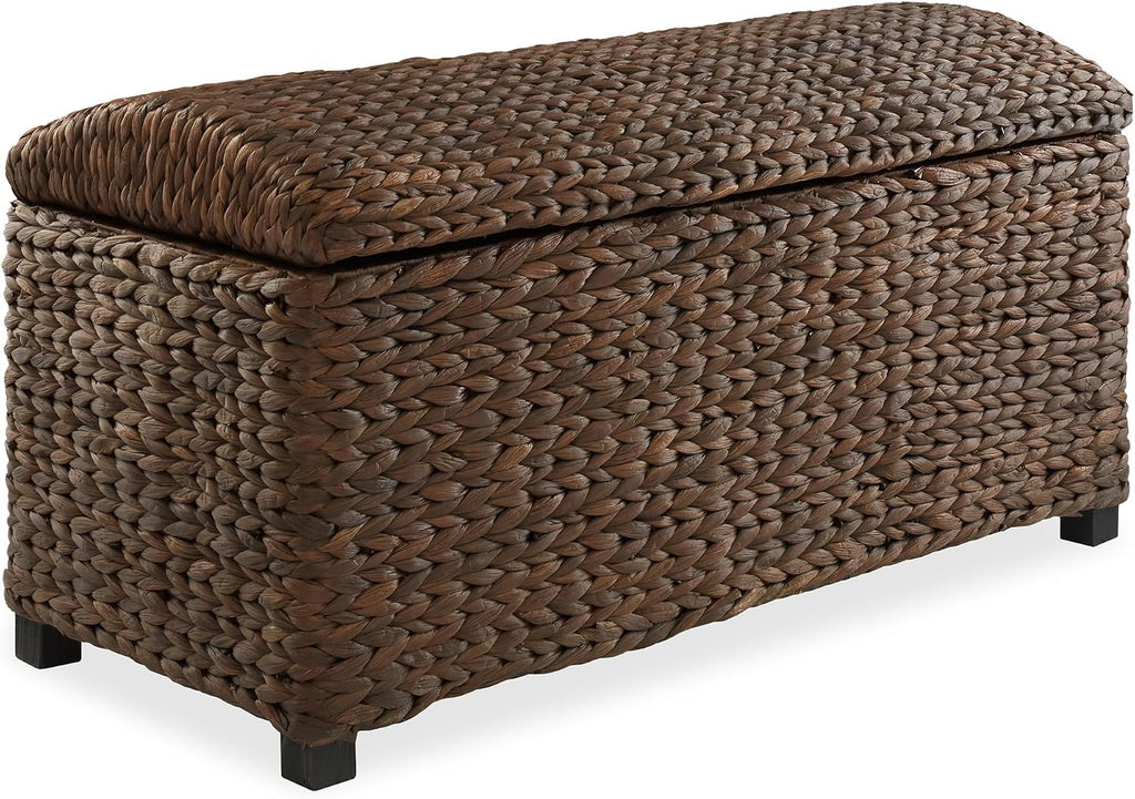 36" Storage Trunk with Curved Lid and Safety Hinge - Espresso Dark Brown, Hyacinth Wicker Storage Chest , Entry Way