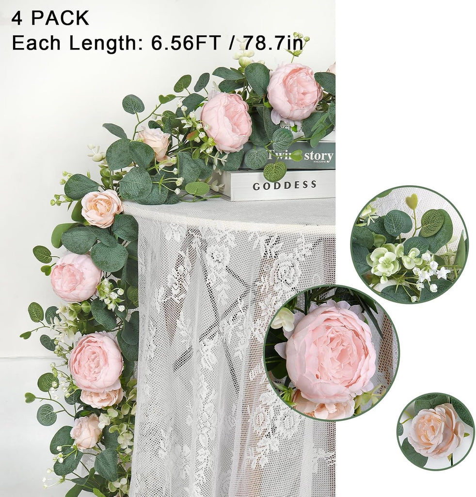 Artificial Eucalyptus Flower Garlands, Light Pink - Set of 4