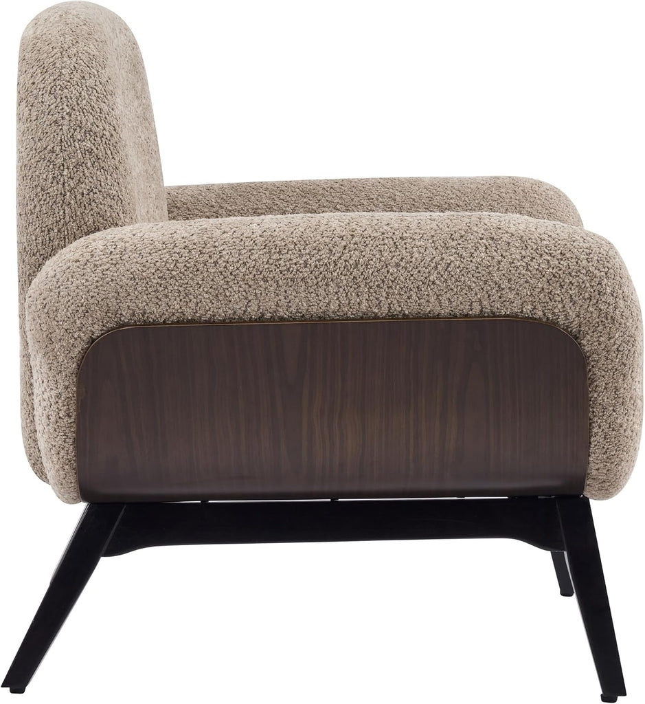 Audrey Modern Fabric Upholstered Accent Chair, Living Room Low Profile Fabric Armchair, Wooden Comfy Reading Chair