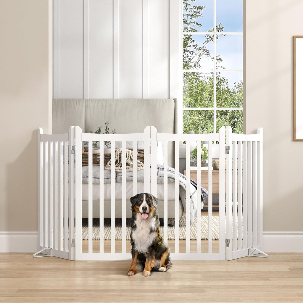 36in 4-Panel Wooden Freestanding Pet Gate for Indoor Stairs