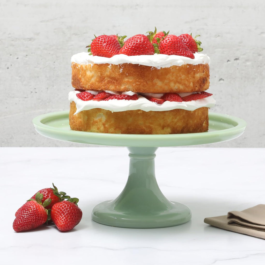 Highbrook 10-Inch Jadeite Cake Stand with Glass Dome - Vintage-Style Pedestal Dessert Plate for Cakes (up to 8.5")