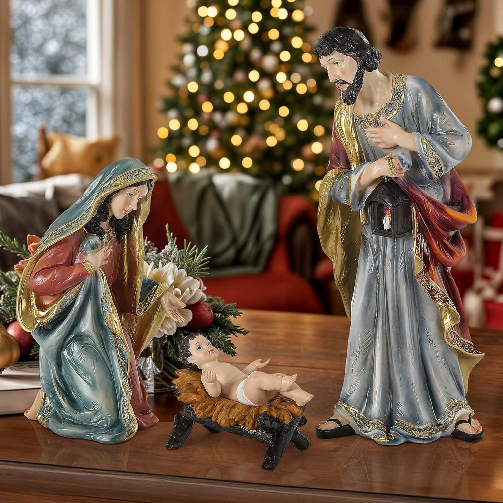 21" Extra-Large Holy Family Statue, 3-Piece Nativity Sets & Figures, Sculpture of Mary Joseph and Jesus, Christmas