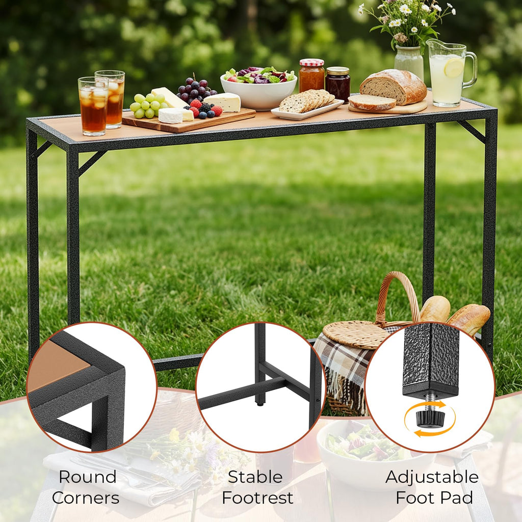 55" Patio Bar Table, Sturdy Outdoor Counter Height Table, Teak