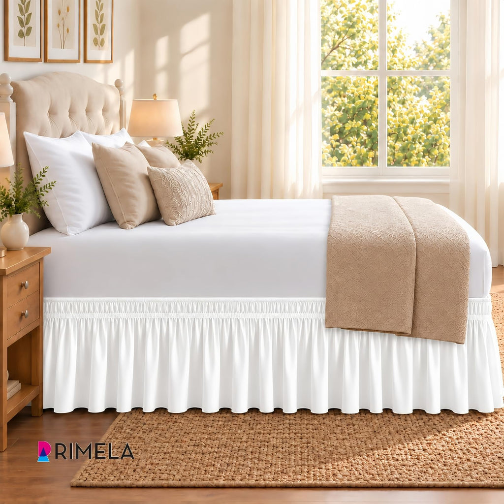 Warm White Bed Skirt Queen Size 25" Drop, Elastic Wrap Around Bedskirt