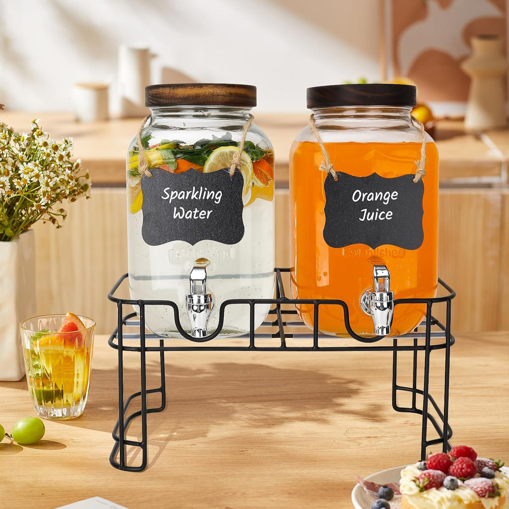 Gallon Beverage Dispenser With Wooden Lids - Set of 2