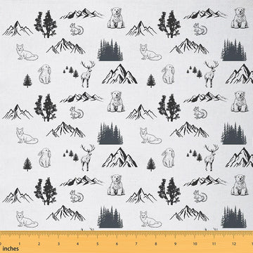 Cute Woodland Bear Deer Fabric by The Yard 1 Yard Boys Girls Lovely Animal Wildlife Upholstery Fabric for Chairs