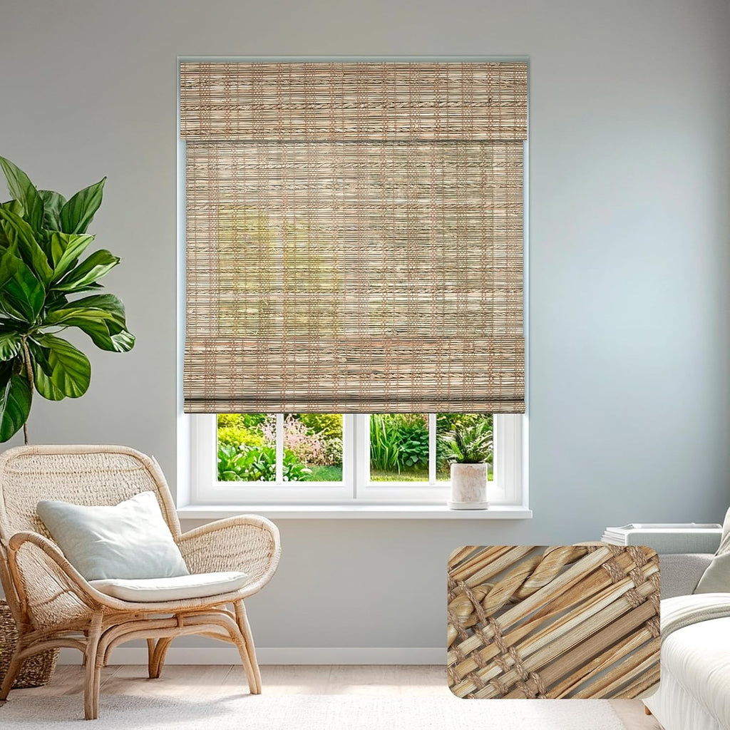 Woven Roman Shades, Natural Bamboo Blinds for Interior Windows, Customized Roman Jute Window Shades,Room Darkening