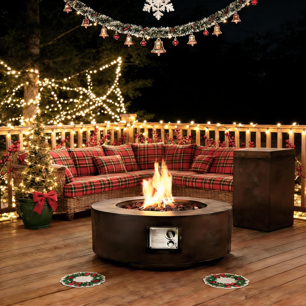 2-Piece Gas Fire Pit, Outdoor Propane Firepit Table Set w/Tank Cover, 30''Auto-Ignition Round Steel Fire Table